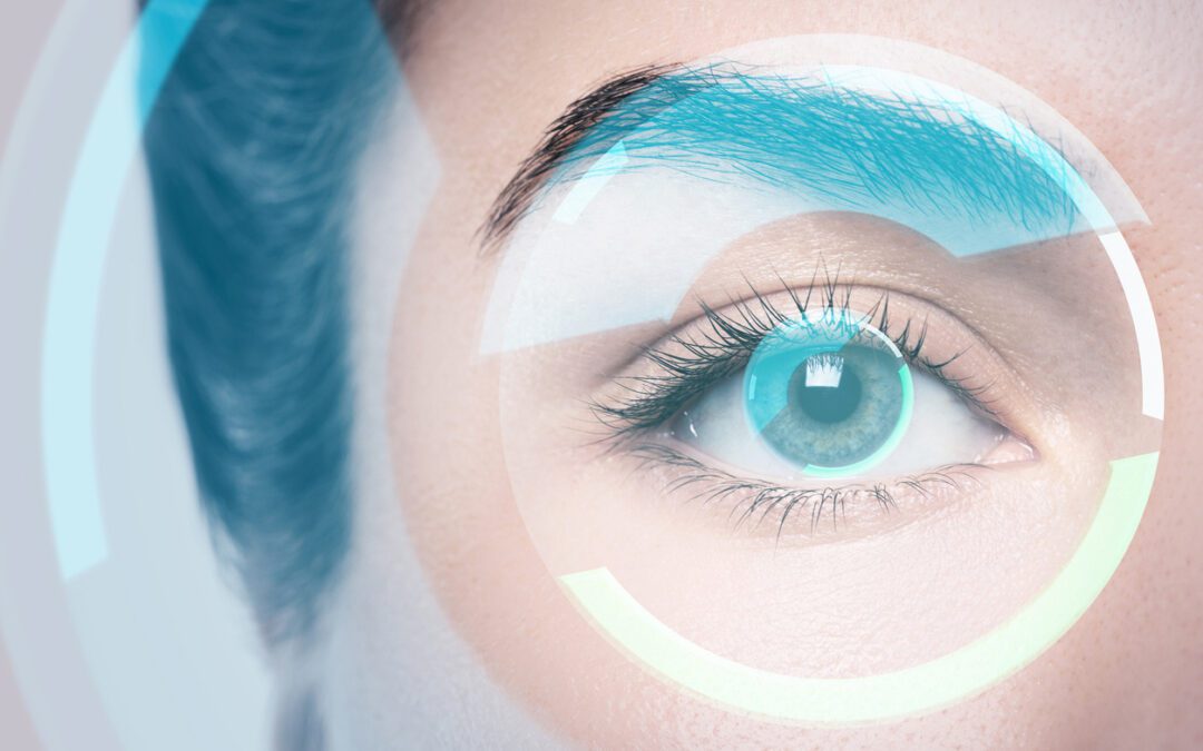 laser focused on retina of female patient